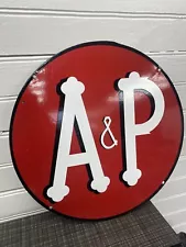 RARE A&P GROCERY STORE PARKING LOT PORCELAIN METAL ADVERTISING SIGN USA