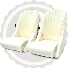 Pair BB Vintage Classic Car Bucket Seats Low Round Back Tan Cream + Runners