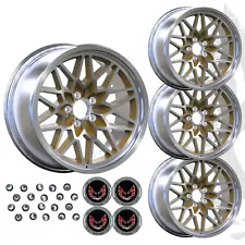 19x9.5" Gold Pontiac Firebird Trans Am Snowflake Wheels, Caps, Lug Nuts, Setof 4