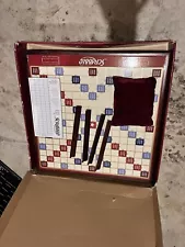 Scrabble Giant Deluxe Wooden Edition Rotating Wood Turntable Board Game New EUC