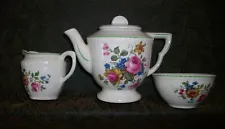 Vintage ENGLISH ROSES Teapot Demitasse Cups Saucers Plates Sugar Creamer Set