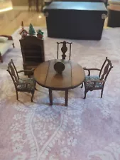 Dollhouse Miniatures Vintage Farmhouse Table and Chairs 5pc Set