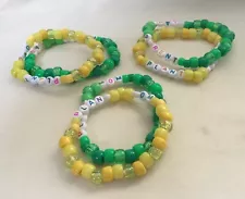 Kandi bead single bracelets to trade, lot 6 Plant Mom Dad Parent green EDM rave