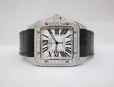 CARTIER MENS SANTOS 100 XL AUTOMATIC CUSTOM DIAMOND UP CASE 5 CARAT VS QUALITY