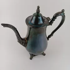 Vintage Silver Plated Embossed Handle Footed Teapot Size 11x10x6 Inches