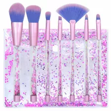 7 piece Makeup Brushes Set Mermaid Unicorn Crystal Quicksand Sequins+Pouch Case