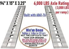 94" X 15" 6000 LBS ALUMINUM TRAILER RAMPS 8 Car Auto 96 Hauler Truck Hook end