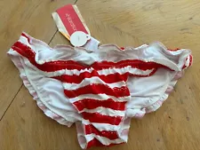 XHILARATION WOMEN'S RUFFLED BIKINI BOTTOM RED/WHITE STRIPE USA NEW! XS OR SMALL