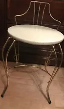 Vtg MCM Hollywood Regency brass padded vanity round stool