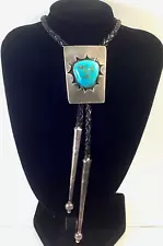 Old Native American Sterling Silver Turquoise Bolo Tie