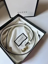 Gucci White Leather GG Marmont Thin Belt