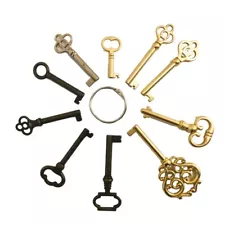 10X Vintage Style Metal Magery Skeleton Key Set Reproduction for Cabinet Doors