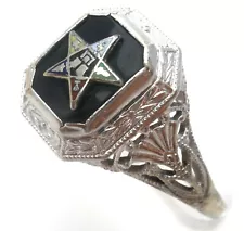 Order of the Eastern Star Ring 14k White Gold Filigree Size 7 Vintage Enamel