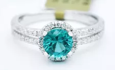 PARAIBA TOURMALINE 0.94 Cts & WHITE SAPPHIRE RING .925 Sterling Silver *NWT