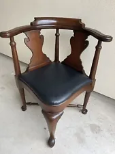 Vintage Queen Anne Style Corner Chair - Solid Mahogany - Drexel Enterprises