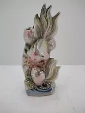 Estate sale FIND Vintage Lusterware Angel Fish flower Figurine, unbranded, 9.75"