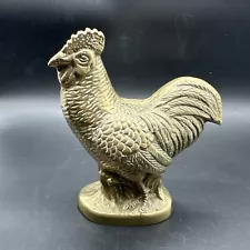 Vintage Statue 6 1/2 In X 5 1/2 In Brass Rooster Figure Great For Decor Weight