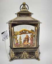 Nativity Light Up Antique Bronze Tone Lantern Snow Globe Christmas 2022