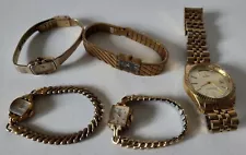 5 Vtg Antique Elgin Mens Lady Gold tone Wristwatch Watch Parts Repair Lot