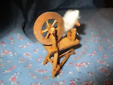 NOS Wood Spinning Wheel Detailed 3 1/8 Inch High at Wheel Three-Legged