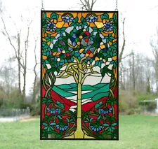 20.5" x 34.25" Large Handcrafted stained glass window panel Tree of Life WL832