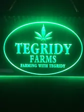 Tegridy Farms Grow Game Room Marijuana Leaf 8”x12” Green Led Light Sign