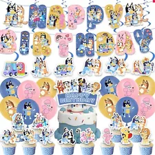 Bluey Birthday Party Supplies Set Banner Balloons Cake Toppers for Kids Party