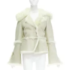 GUCCI Tom Ford cream shearling fur lined suede flared sleeve coat IT38 XS