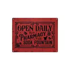 Vintage Indoor/Outdoor Pharmacy & Soda Fountain Metal Tin Sign 16"x12"