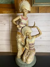 Lladro Large Graceful Duo Thai Dancers Figurine Gres Finish 2073