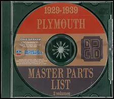 Plymouth Parts Book CD 1929 1930 1931 1932 1933 1934 1935 1936 1937 1938 1939