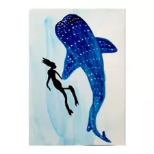 ACEO Original Painting Watercolor Art 100% Hand Painted Whale Shark