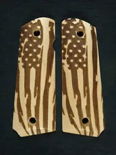 Maple American Flag 1911 Grips Checkered Engraved Textured