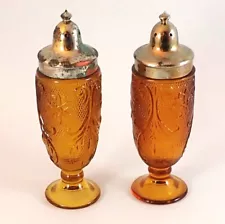 Tiara Amber Sandwich Salt & Pepper Shaker Set Indiana Glass As Is