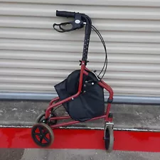 Walker with Pouch Health Medical 3 Wheel , Flame Red, Excellent Used Condition