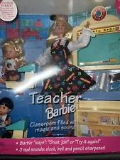 1995 Vintage Teacher Barbie with 2 Students 2 Desks and Chalkboard #13914 NIB!