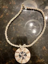 This Gorgeous Vintage 16” Shell Bead Necklace With 2” Pendant Is For Sale!