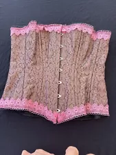 Laced Up Corsets Pink and Black Steel Bone Size 28