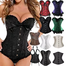 Women Overbust Lace up Boned Corset Bustier Top Shaper Punk Waist Cincher Girdle