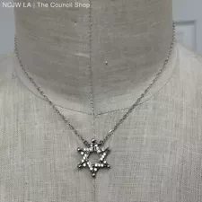 Sterling Silver & Rhinestone Star of David Chain 17" Necklace- 4.76g