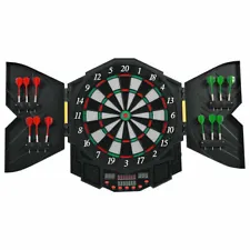 Professional Electronic Dartboard Cabinet Set w/ 12 Darts Game Room LED Display