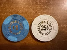 California Hotel $1 and 25 cent Casino Chips - UNC -1 of each