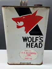 Vintage Wolf's Head Metal Oil Can 1 Gallon