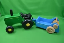 New ListingWooden Tractor & Hay Baler Attachment,Handmade,Bright Green & Blue