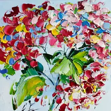 original oil painting Hydrangea colorful flowers artwork Floral wall art 6*6 in