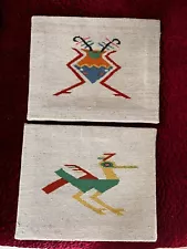 2 Old Southwestern Native American Hand Woven Wool Textile Wall Hangings Bird