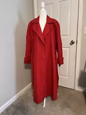 Beautiful Red Vintage 100% Cotton Trench Coat Pleated Buttons Designer Size 12