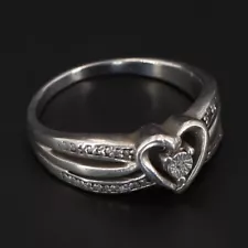 Sterling Silver - DESIGNER Diamond Heart Promise Wedding Ring Size 8 - 4g