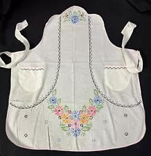 Vintage Hand Embroidered Bib Apron Floral (ln)