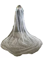 Vintage ivory cathedral wedding veil pearls 125 inches long